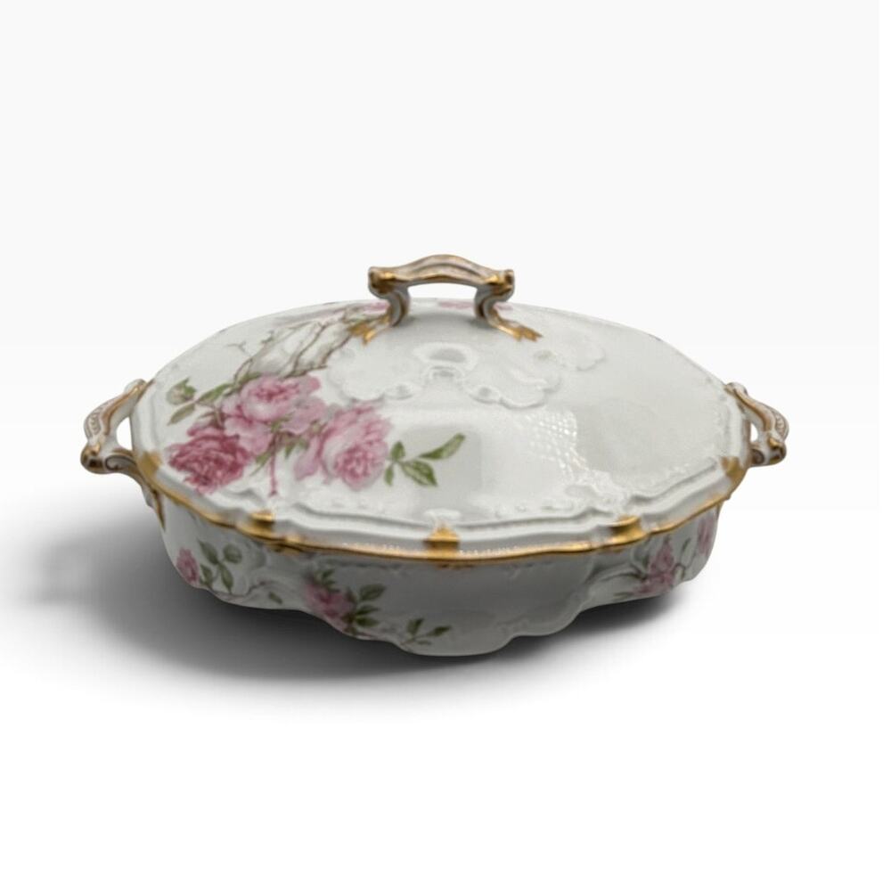 Haviland Limoges Baltimore Rose Covered Vegetable Dish Gold Antique 1151